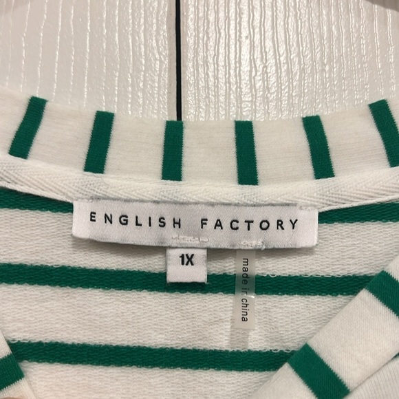 ENGLISH FACTORY Stripe Knit Shirt Womens Green White Puff Short Sleeves Size 1X - Picture 5 of 5